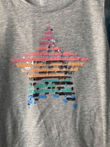 Tank Top Size 16 Flip Sequin Star Gray Pink Orange Blue Girls Soft Cotton - Picture 2 of 3