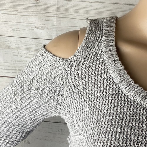 Kaisely Cold Shoulder Pullover XS grau Waffelmuster U-Ausschnitt Fransen BOHO schick - Bild 3 von 12