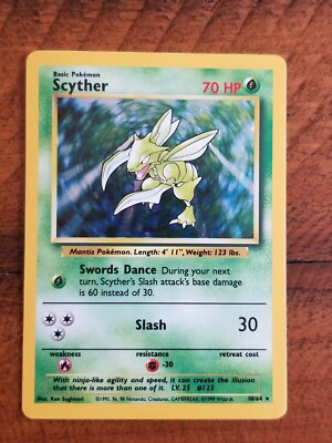 SCYTHER 10/64 No Symbol Holo Rare Jungle Pokemon Card Light