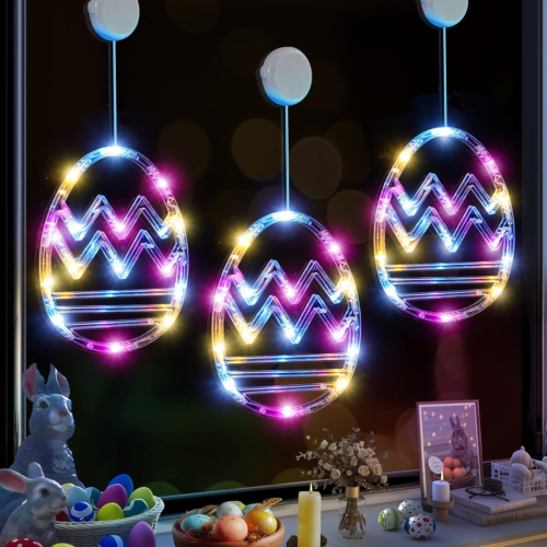 Easter Window String Lights, Hanging Decorations, 3 Pack, Eggs Shaped, Multicolo - Picture 8 of 12