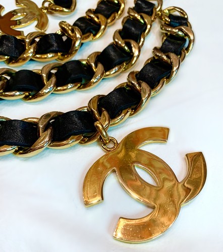 CHANEL ICONIC MASSIVE CC BELT LEATHER VINTAGE CHAIN CHARM NECKLACE LOGO 38 INCH - Picture 7 of 12