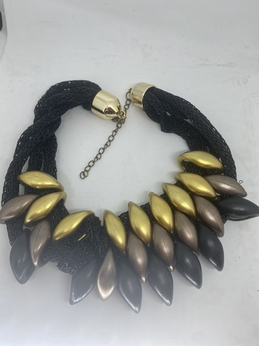 Women's Fashion Jewelry Black And Gold Chunky Collar Statement Necklace 118 - Picture 5 of 7