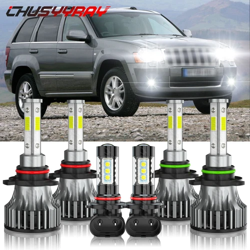 for Jeep Grand Cherokee 2005-2010 -6x 6000K LED Headlight + Fog Light Bulbs Kit