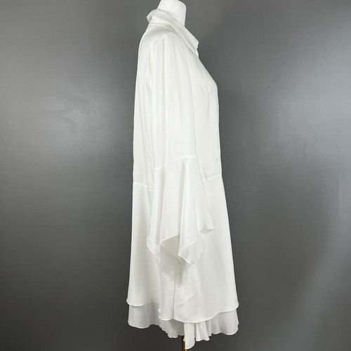 NWT ALICE + OLIVIA Size 10 PRISCILLA BELL SLEEVE BUTTON DOWN DRESS OFF WHITE - Picture 2 of 10