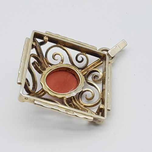 Antico Ciondolo Argento Con Corallo - Argento Placcato Oro - (7) - Foto 9 di 12