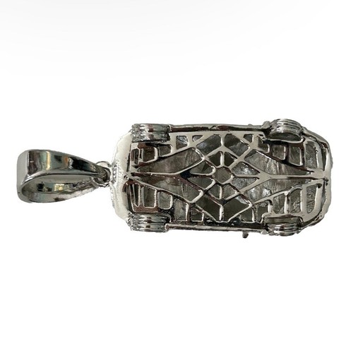 Rhinestone Silver Tone Large Sports Car Necklace Chain Pendant Bling Hip Hop Big - Picture 11 of 18