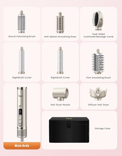 Tqcir 8-In-1 Powerful Pro Hot Styler Hair Brush No Heat Damage Fast Drying wCase - Picture 11 of 17