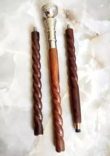 Brass Solid Head Handle Walking Stick Vintage Wooden Cane Designer Antique. - Picture 5 of 6