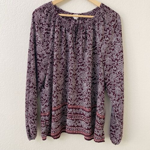 Haut chemisier Gap taille XL bordeaux et blanc à fleurs manches longues fluide