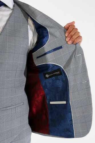 MENS PAUL ANDREW MARK LT BLUE TAILORED FIT CHECK TWEED WEDDING 3 PIECE SUIT - Picture 3 of 5