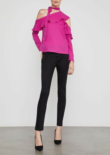 NEW BCBGMAXAZRIA COLD-SHOULDER ASYMMETRICAL RUFFLE BLOUSE GTW1185333/S653A SZ S - Picture 3 of 5
