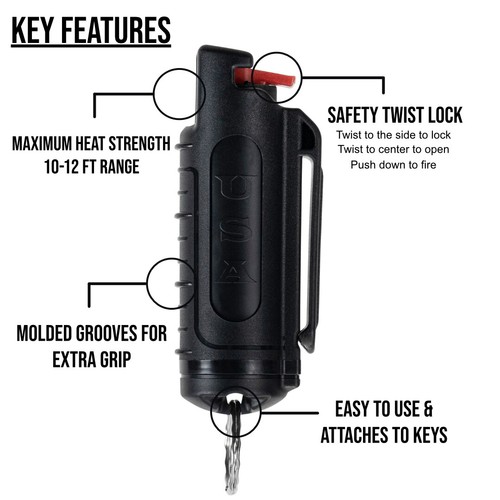 POLICE MAGNUM 4 Pack 1/2oz Black Molded Case Keychain pepper Spray Self Defense - Picture 3 of 9