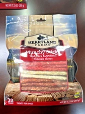 (Lot of 8) Bags Heartland Farms MUNCHY STICKS Beef Pork Chicken Flavor Dog Treat