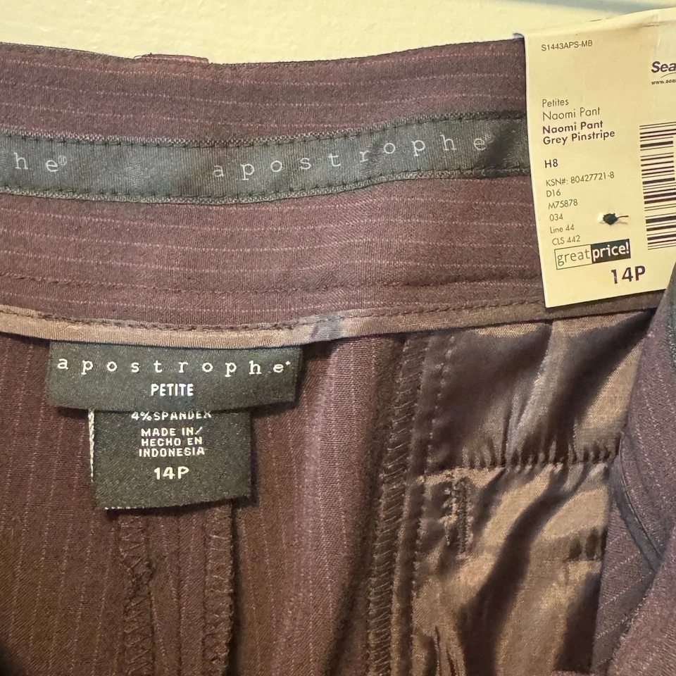 Pantalones de vestir Apostrophe “Naomi Pant” gris a rayas talla 14P -nuevos con etiquetas - Foto 4 de 4