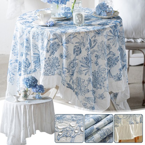 Floral Embroidered Ruffle Skirt Tablecloth Wedding Party Table Cloth Home Decor - Picture 1 of 13