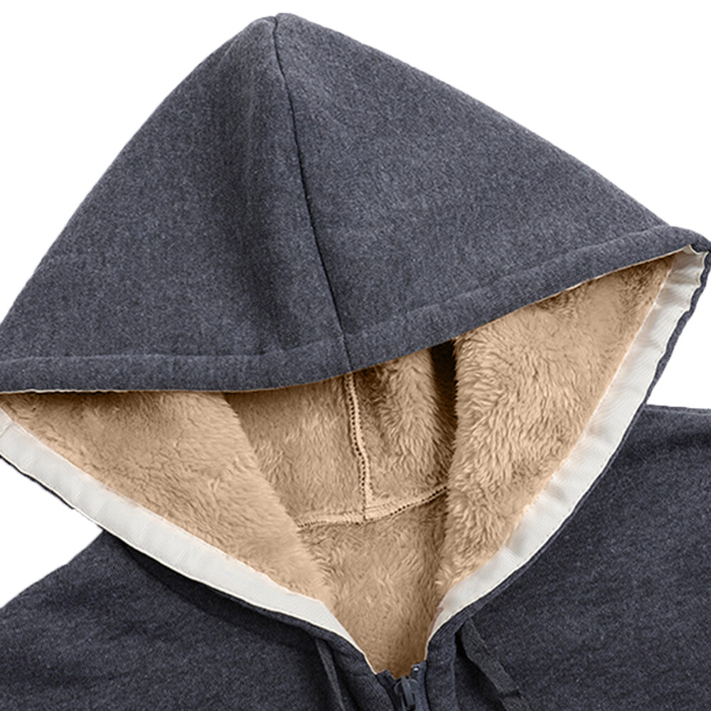 Womens Fur Lined Hoodie Jacket Coat Ladies Zip Up Winter Warm Fleece