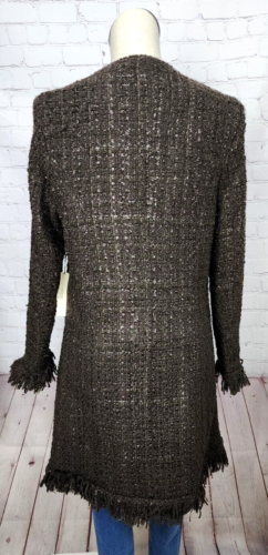 Vertigo Paris Tweed Boucle Jacket Coat Fringe Brown Silver Thread Quiet Luxury M - Picture 8 of 23