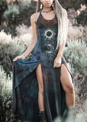 Medieval Viking Tribe Costume Women Sleeveless Dress Vestidos Cosplay Halloween - Picture 27 of 29