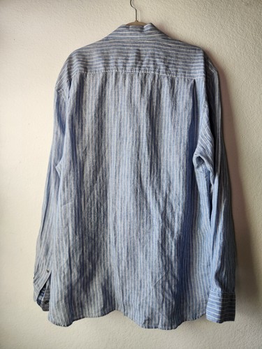 Joseph Abboud Mens Linen Blue Pin Striped Long Sleeve Drees Shirt XXL - Picture 6 of 8