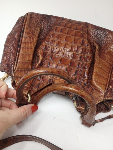 Brahmin Croc Embossed Pecan Brown Celia Elisa Mini Convertible Satchel - Picture 12 of 15