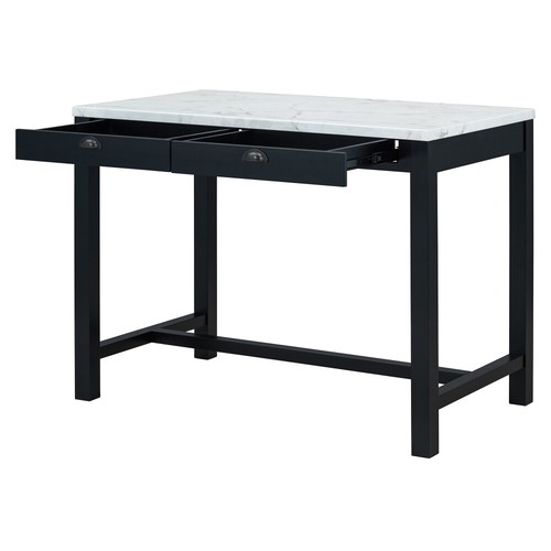3-Piece Modern Faux Marble Bar Table Set with Storage & Padded Stools - Black - Picture 15 of 21