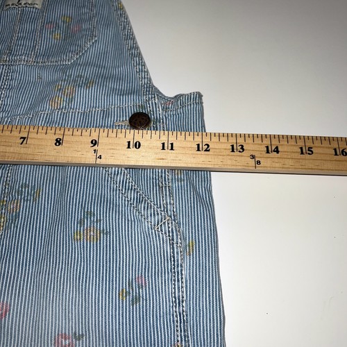 Oshkosh B'gosh Railroad Striped Flowers Vestbak Overalls Size 5 Girls Toddler - Picture 8 of 9