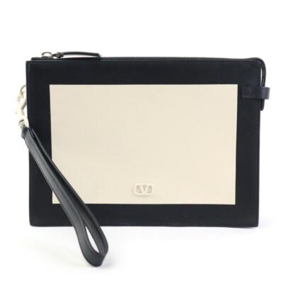 Valentino Garavani Authentic Clutch Bag V Logo Leather Black