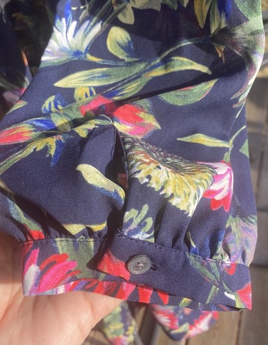 J.Crew Dress Medium Blue Floral Tie Neck Elastic Waist Bracelet Sleeve Chiffon - Picture 5 of 9