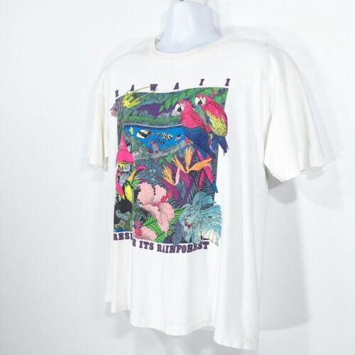 Camiseta De Colección Años 90 Hawaii Preserve Its Rainforest Naturaleza Animal Envejecido. Talla L. - Imagen 2 de 8
