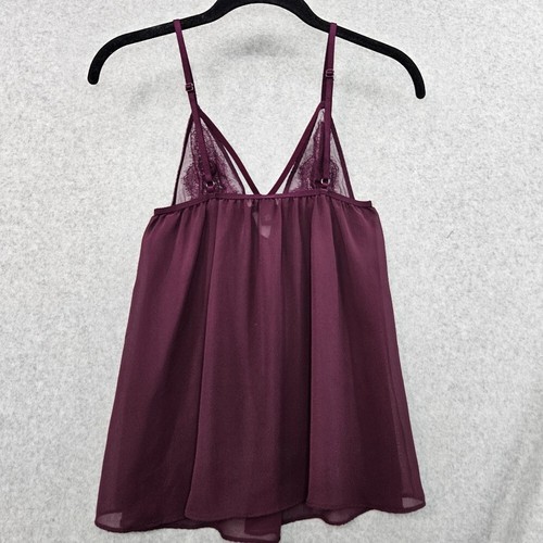Babydoll Victoria's Secret de gasa transparente y encaje granate talla pequeña - Imagen 3 de 5