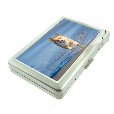 Corgi Dog Pet Em5 Cigarette Case with Built in Lighter Metal Wallet 