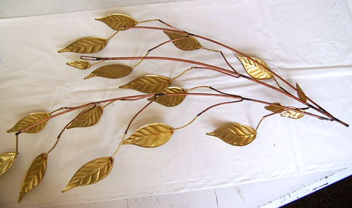 MCM Metal Wall Art Gold Brass Branch Leaves Sculpture Hanging Swags Vtg - Picture 2 of 5