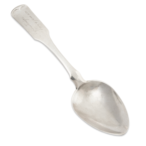 CALEB WARNER SALEM MA COIN SILVER DESSERT SPOON LYDIA HODGES BIRTH SPOON - Picture 2 of 5