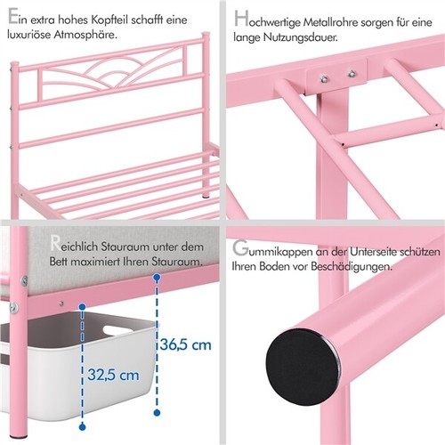 90×200cm Metallbett Bettgestell Einzelbett Gästebett Hellrosa Wie Neu - Bild 12 von 12