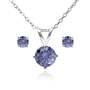 Round Solitaire Simulated Tanzanite Necklace Stud Earrings Set In Image Is Loading Round Solitaire Simulated Tanzanite Necklace Amp Stud Earrings
