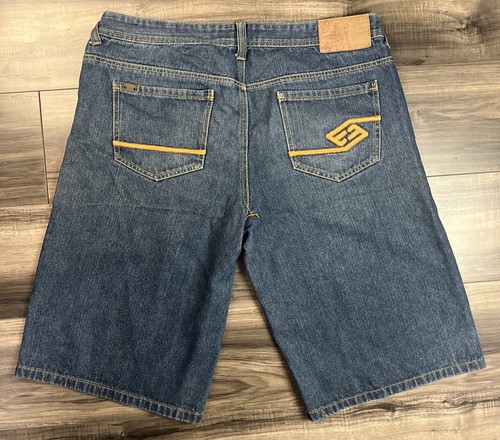 Enyce Sean Combs Shorts Mens 38 Blue Denim Jeans Embroidered - Picture 5 of 8