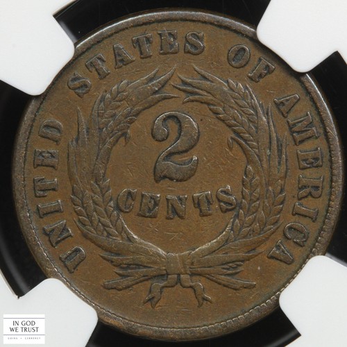 1865 Fancy 5 Copper Two Cent Piece 2C NGC VF 25 BN - Picture 4 of 5
