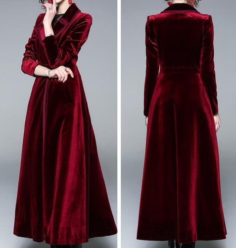 Womens Ladies Winter Overcoat Velvet Long Parka Party Maxi Trench Coat Jacket - Picture 1 of 13