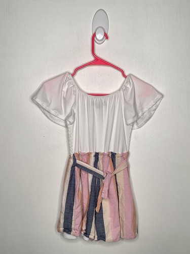 Trixxie Girl Dress Girls Size 10 Smocked Striped Mix Media Short Sleeve - Picture 3 of 4
