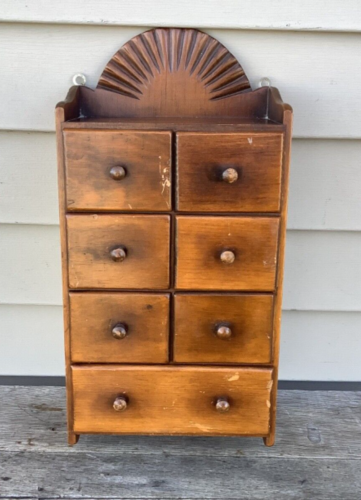 Primitive Vintage Wood Seven (7) Drawer Apothecary Spice Cabinet