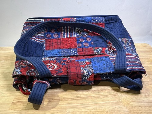 Donna Sharp Quilted Purse Handbag Patchwork Design Red Blue Bag Tote 15"x10" - Picture 4 of 8