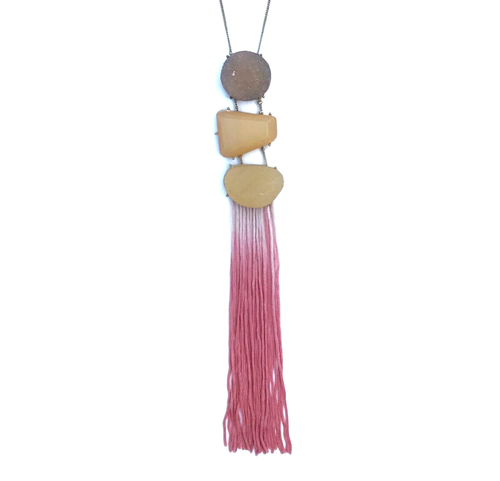 John Wind Necklace Tangerine Ombre Ladder Tassel Fringed Fringe - Picture 2 of 2