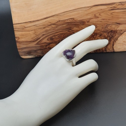 Ring Gemstone Heart Chakra Natural Crystal Adjustable Cocktail Silver Plated - Picture 18 of 121