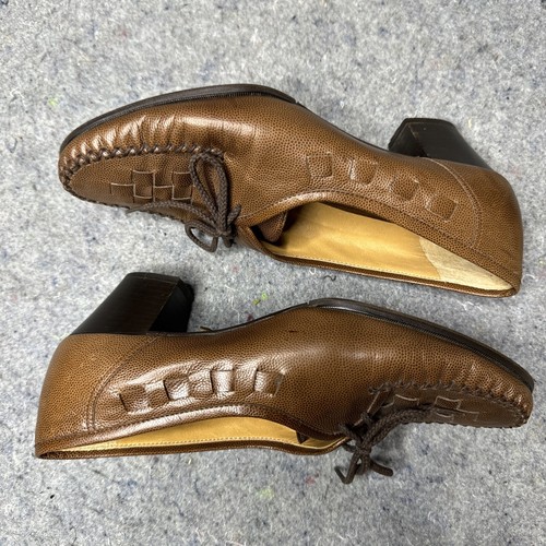 Vintage 70s YOSHINOYA GINZA Rinzai Low Heel Oxfords Woven Leather Shoes 6 RARE - Picture 4 of 8