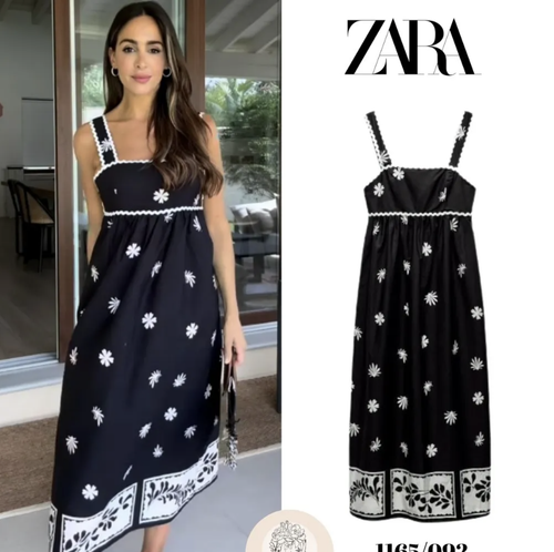NWT_ZARA SS24 WOMAN STRAPPY PRINTED MIDI DRESS BOW AT BACK BLACK 1165/092 - Picture 7 of 14