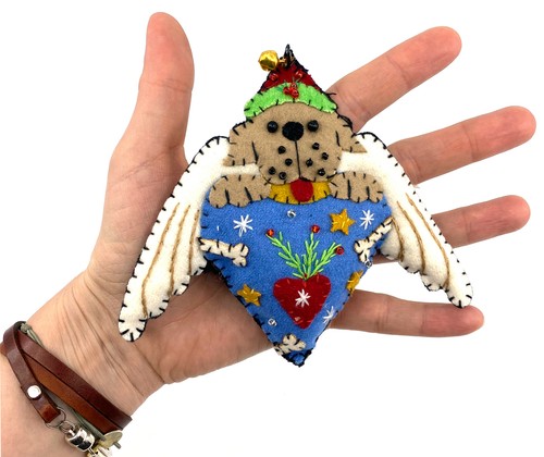 Angel Brown Dog Christmas Tree Ornament Handmade Emboidered Sewn Gift Santa - Picture 2 of 2