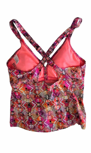 Title Nine Tankini Swim Top Medium Criss-Cross Back Pink Orange Beach Resortwear - Picture 9 of 11