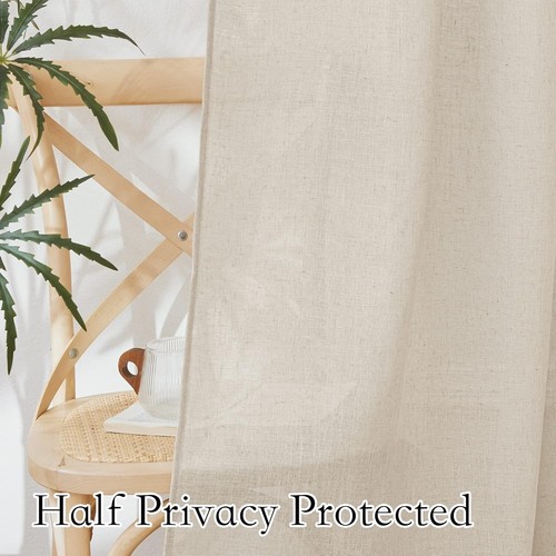 Luxurious Beige Linen Textured Curtains - Semi Sheer 84" Drapes for Every Room - Picture 6 of 10