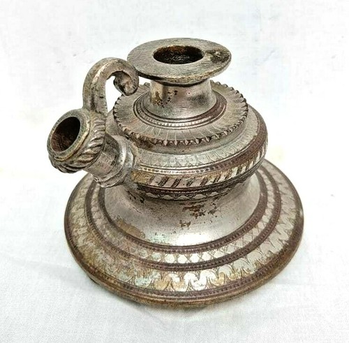 1900's Old Vintage Antique Brass Rare Silver Plated Fine Engraved Hookah Pot - Picture 2 of 11