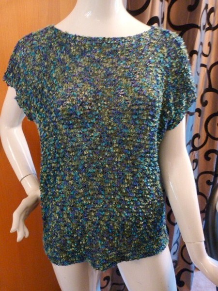 Handgestrickter Sommerpullover, Gr. 42, blau-grün